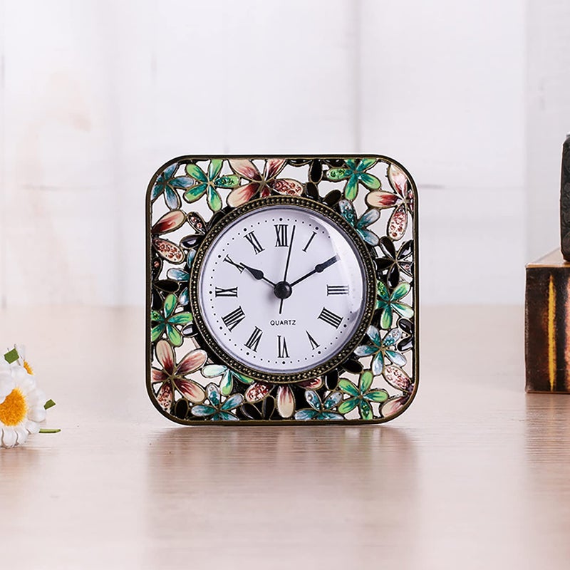 Pewery Decorative Mini Table Clock  Vintage Metal Silent Analog Clock Quartz Battery Operated Table Top Clock for Living Room Decor Shelf - Image 5